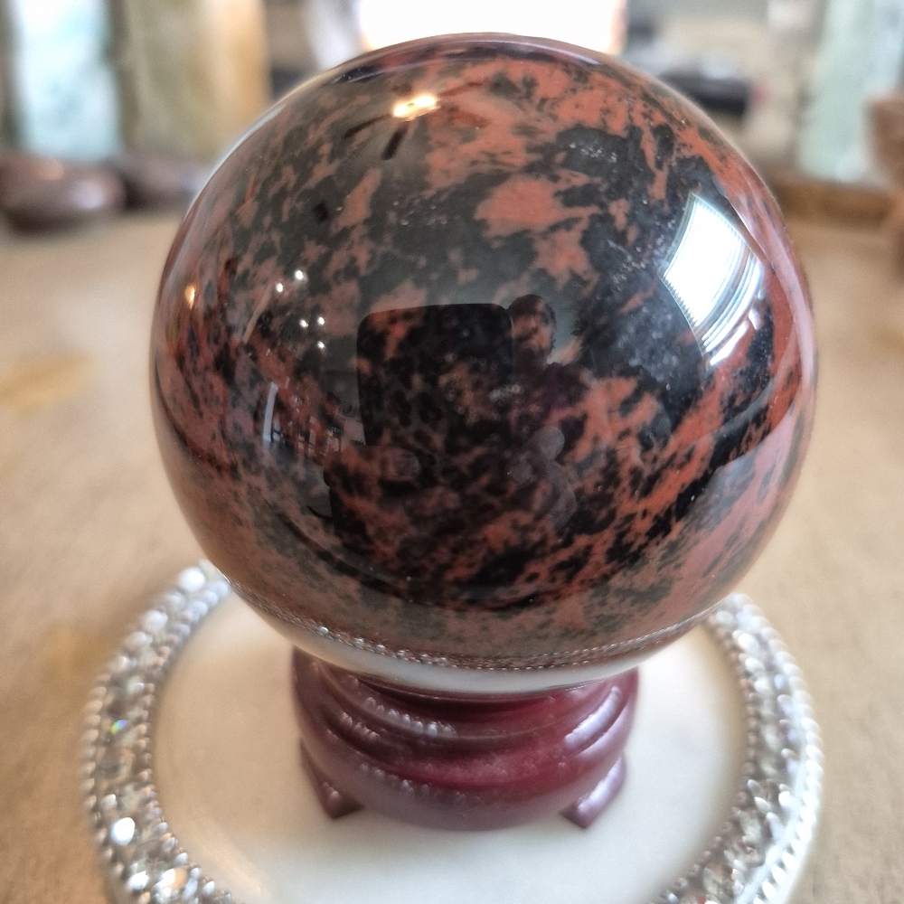 Natural Mahogany Obsidian Crystal Orb Sphere New #2